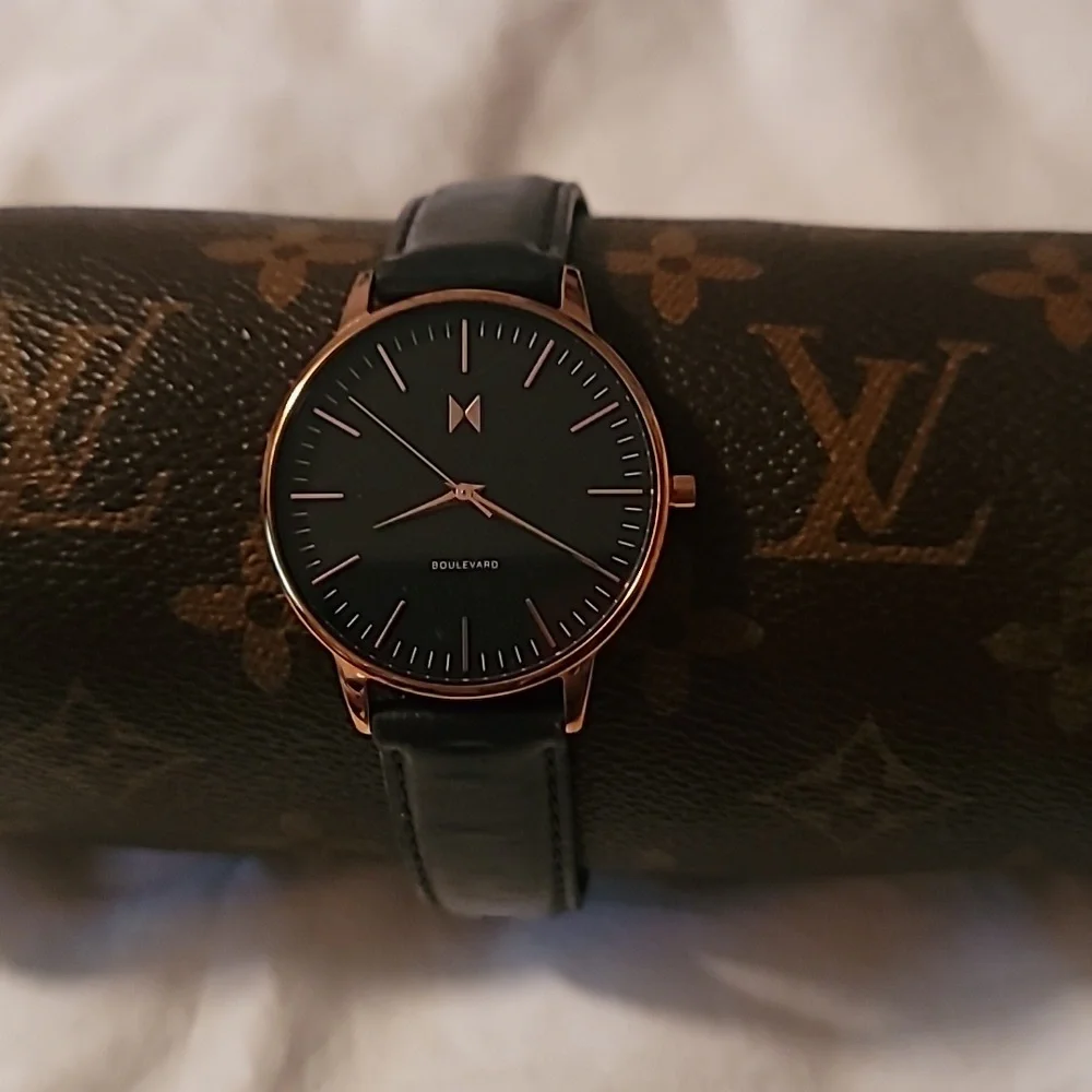 MVMT Womens Boulevard Santa Monica Black‎ Watch Rose Gold Case 38mm Leather